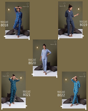 Steps Nine Ukiyo 3 Fancy Night Wear Cotton Lycra Printed Night Suits Collection
